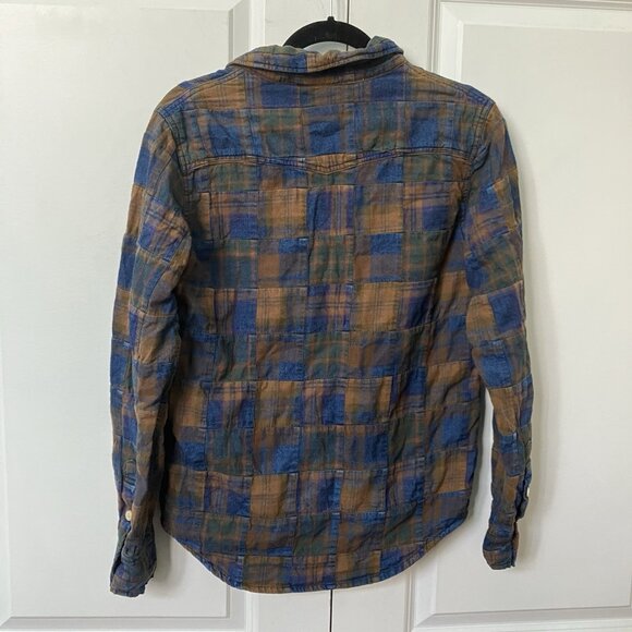 The Golden State Remi Relief Shirt Mens S Patchwork Flannel Blue Plaid Button Up - Picture 6 of 10